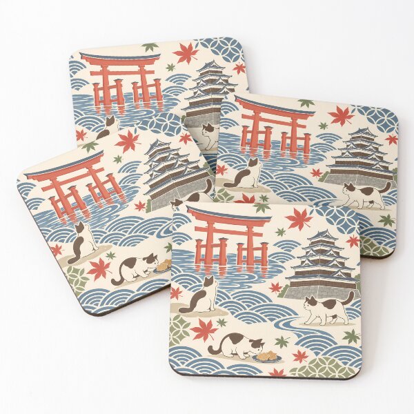 Item preview, Hiroshima Cats Japanese Wave Pattern designed and sold by DAYAMA Japan.