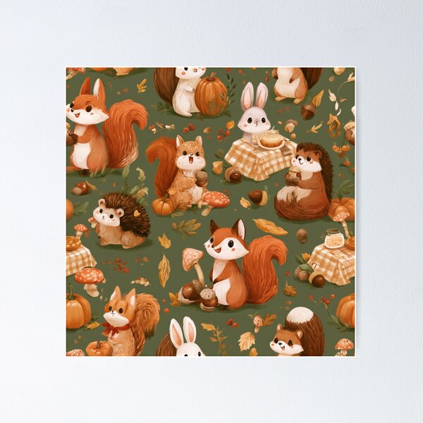 Item preview, Cute Woodland Animals Autumn Fall Pattern designed and sold by NicolasGlowArt.