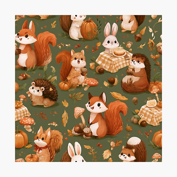 Item preview, Cute Woodland Animals Autumn Fall Pattern designed and sold by NicolasGlowArt.