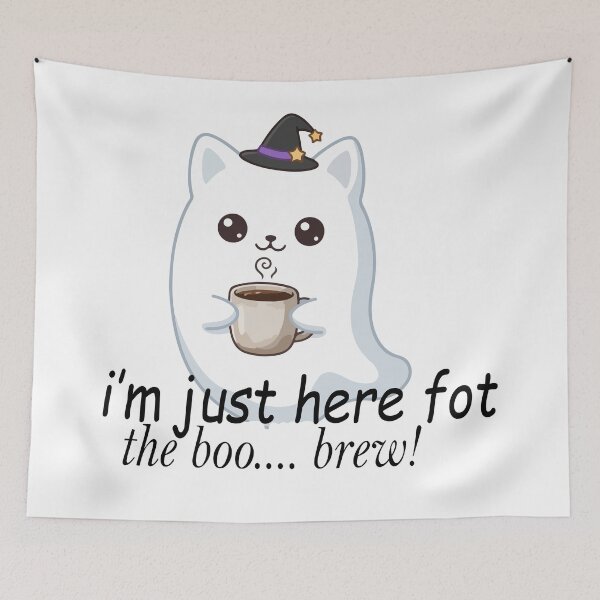 Item preview, Cute Ghost Cat Drinking Coffee - I'm Just Here For The Boo Brew  designed and sold by Brexmore3.