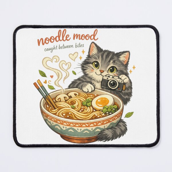 Item preview, Noodle Mood Caught Between Bites Cute Cat Ramen Foodie Kawaii Art designed and sold by inkoutninja.