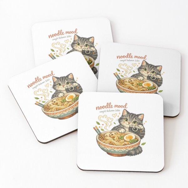 Item preview, Noodle Mood Caught Between Bites Cute Cat Ramen Foodie Kawaii Art designed and sold by inkoutninja.