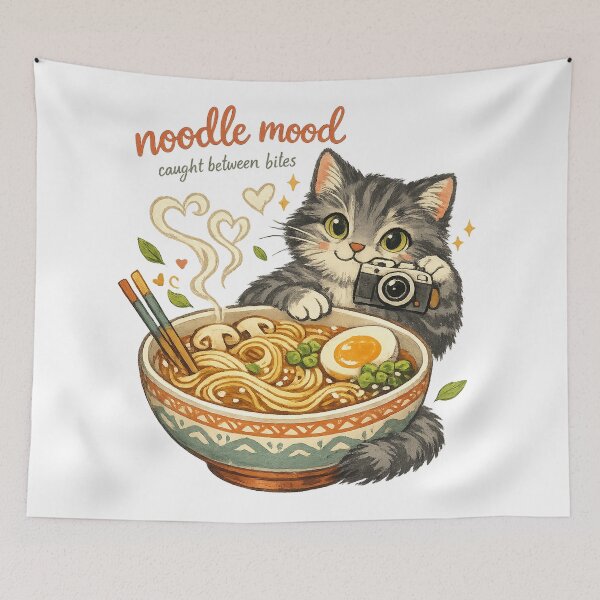 Item preview, Noodle Mood Caught Between Bites Cute Cat Ramen Foodie Kawaii Art designed and sold by inkoutninja.