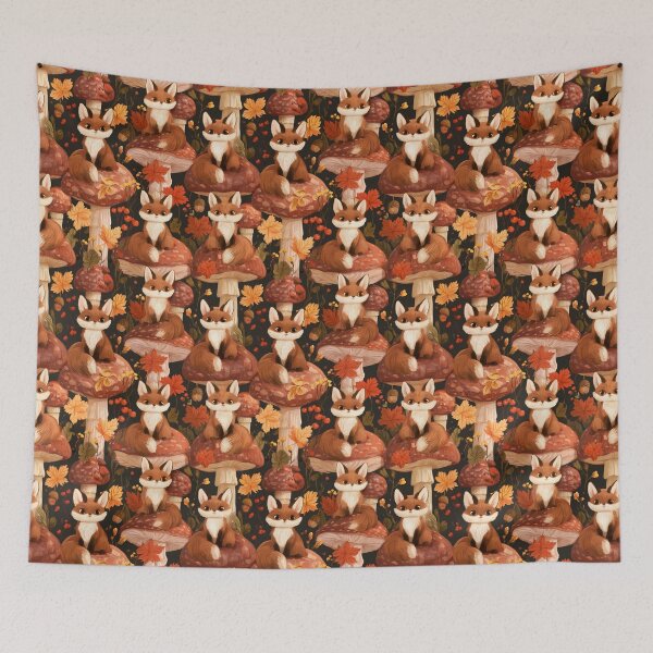 Item preview, Cute Autumn Fox Mushroom Forest Pattern designed and sold by NicolasGlowArt.
