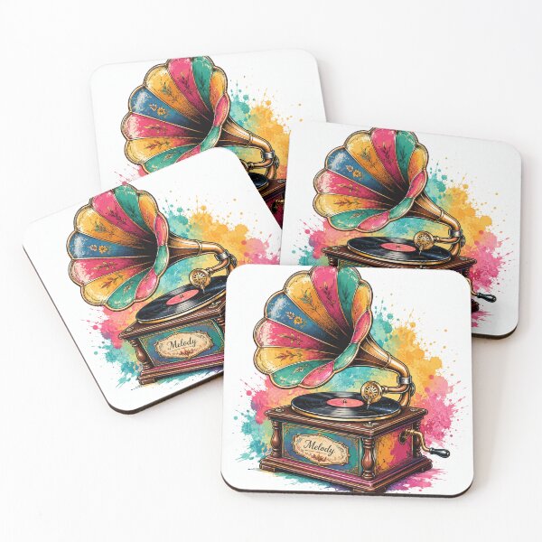 Item preview, Vibrant Colorful Vintage Gramophone Watercolor Art – Retro Melody Vinyl Record Player Graphic designed and sold by LarkLeaf.