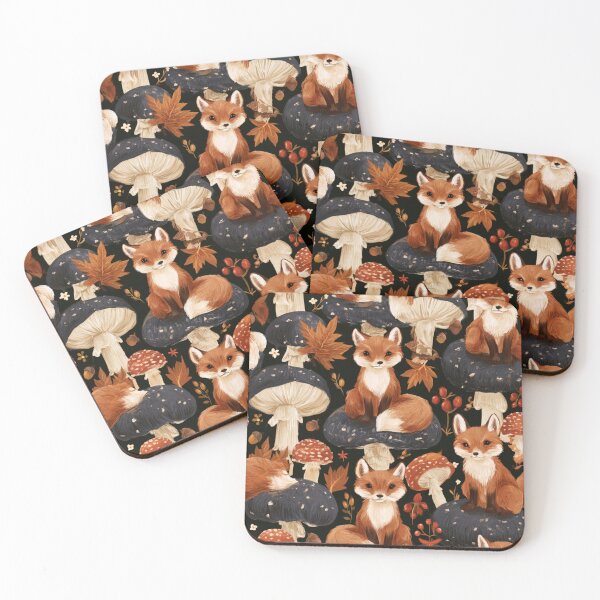 Item preview, Cute Fox Mushroom Autumn Woodland Forest Pattern designed and sold by NicolasGlowArt.