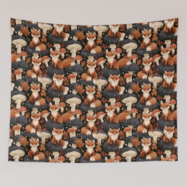 Item preview, Cute Fox Mushroom Autumn Woodland Forest Pattern designed and sold by NicolasGlowArt.