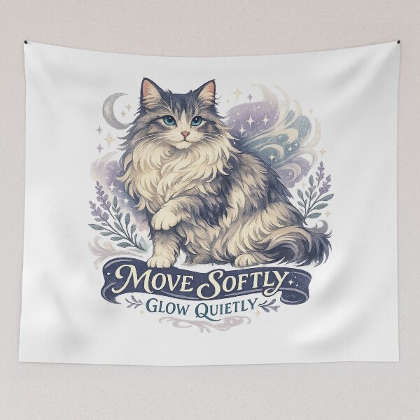 Item preview, Move Softly Glow Quietly Celestial Cat Moon Stars Cottagecore Art designed and sold by inkoutninja.