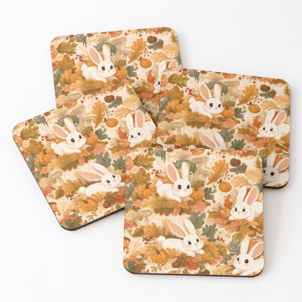Item preview, Cute Bunny Autumn Fall Leaves Pumpkin Pattern designed and sold by NicolasGlowArt.