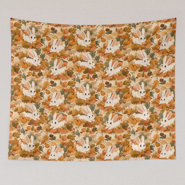 Item preview, Cute Bunny Autumn Fall Leaves Pumpkin Pattern designed and sold by NicolasGlowArt.