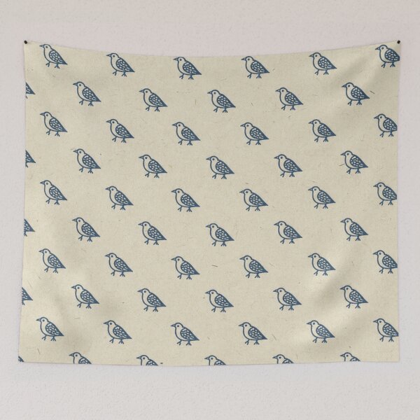 Item preview, Cute Vintage Japanese Bird Pattern Minimalist Indigo Blue Birds designed and sold by vekotpu.