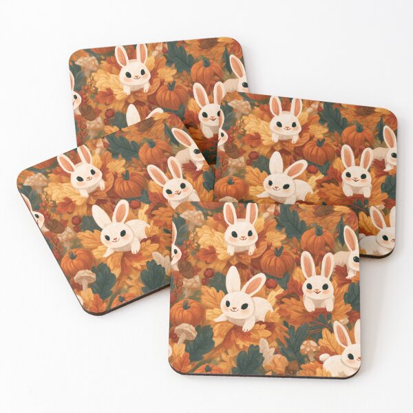 Item preview, Whimsical Bunny Autumn Leaves Pumpkin Fall Pattern designed and sold by NicolasGlowArt.