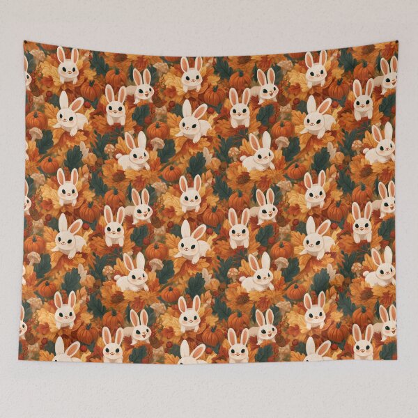 Item preview, Whimsical Bunny Autumn Leaves Pumpkin Fall Pattern designed and sold by NicolasGlowArt.