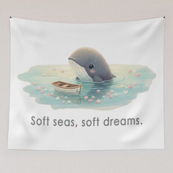 Item preview, Soft Seas – Dreaming Whale in a Sea of Flowers designed and sold by Herzbaumatelier.