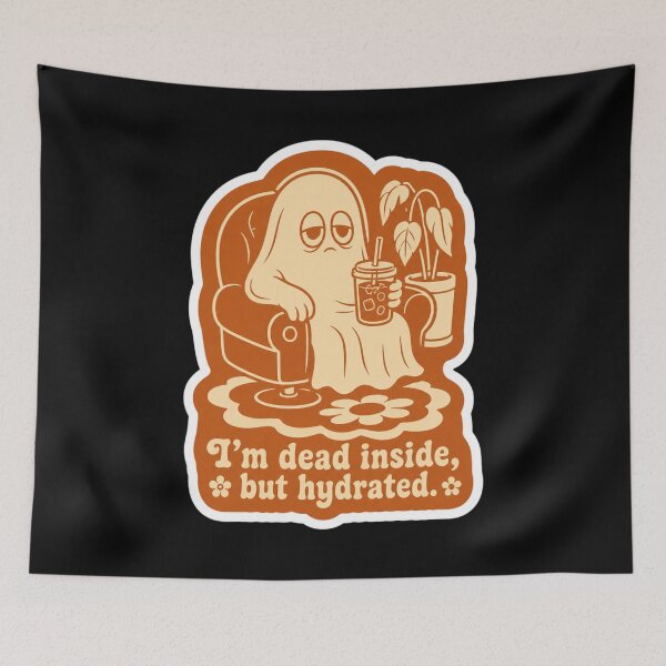 Item preview, Dead Inside But Hydrated | Sad Retro Ghost Coffee Sticker designed and sold by Vision Crafted.
