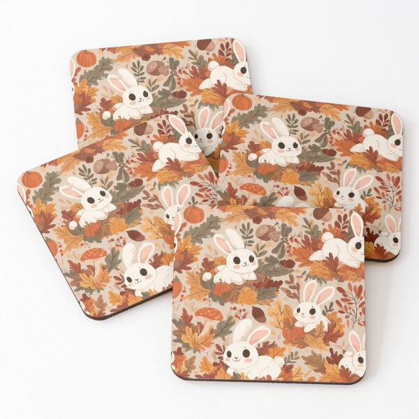 Item preview, Kawaii Bunny Rabbit Fall Leaves Autumn Pattern designed and sold by NicolasGlowArt.