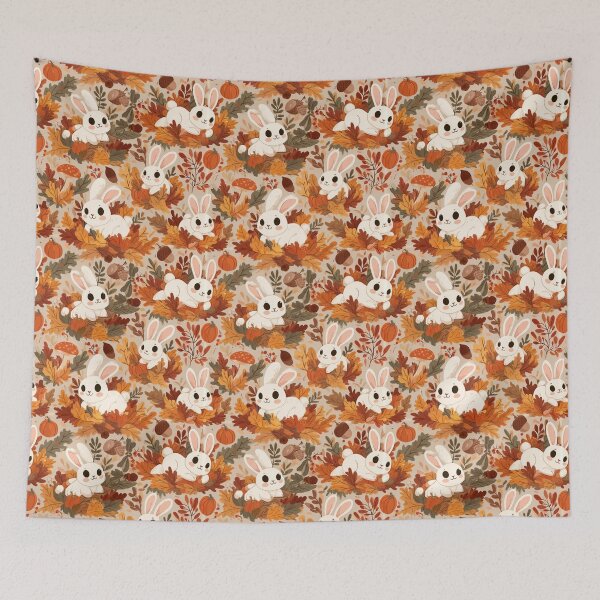 Item preview, Kawaii Bunny Rabbit Fall Leaves Autumn Pattern designed and sold by NicolasGlowArt.