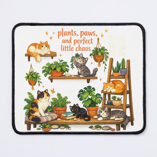 Item preview, Plants Paws and Perfect Little Chaos Cute Cats Houseplants Cottagecore Art designed and sold by inkoutninja.