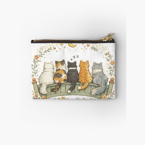 Item preview, Five Cats Under the Moon Cottagecore Cat Friendship Floral Art designed and sold by inkoutninja.