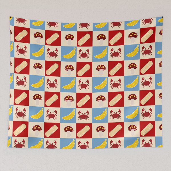 Item preview, Retro Pop Art Quadrant Grid - Crab Banana Mushroom Pattern designed and sold by UniqueDesign751.