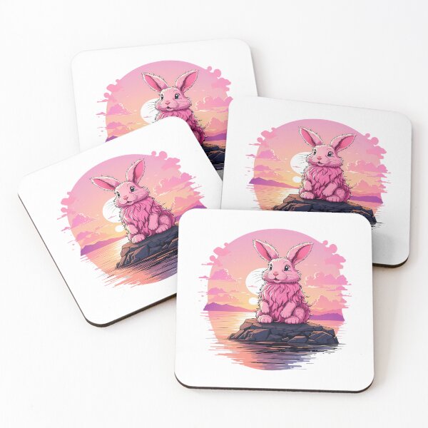 Item preview, Fluffy Pink Bunny Watching Sunset On A Rock designed and sold by arlitoickerson.