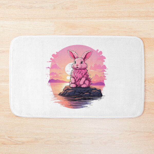 Item preview, Fluffy Pink Bunny Watching Sunset On A Rock designed and sold by arlitoickerson.