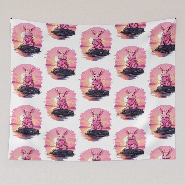 Item preview, Fluffy Pink Bunny Watching Sunset On A Rock designed and sold by arlitoickerson.