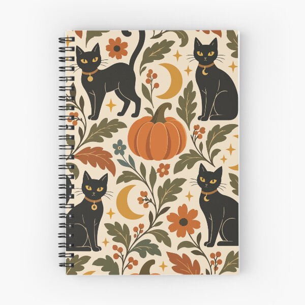 Item preview, Vintage Black Cat Halloween Floral Pattern designed and sold by ArtByBoya.