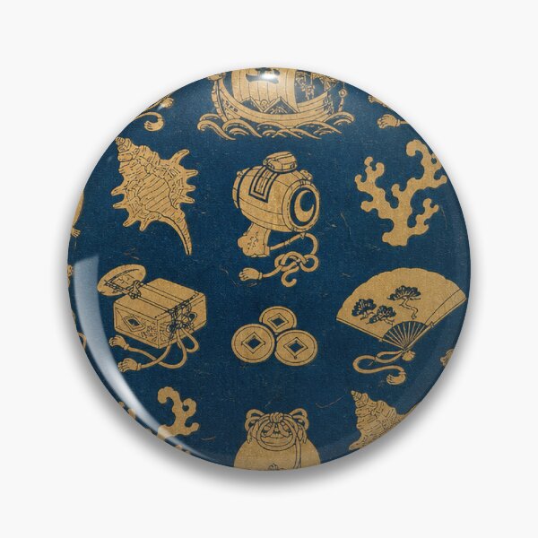 Item preview, Traditional Japanese Treasure Pattern Gold Lucky Symbols on Indigo Blue designed and sold by vekotpu.