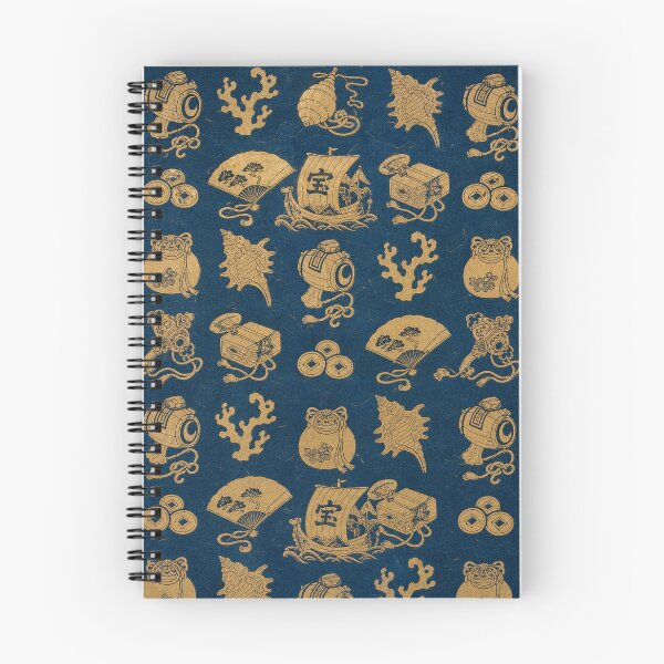 Item preview, Traditional Japanese Treasure Pattern Gold Lucky Symbols on Indigo Blue designed and sold by vekotpu.
