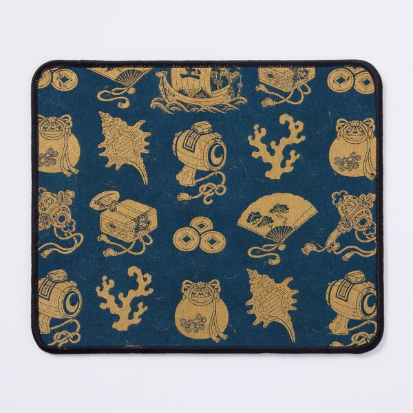 Item preview, Traditional Japanese Treasure Pattern Gold Lucky Symbols on Indigo Blue designed and sold by vekotpu.