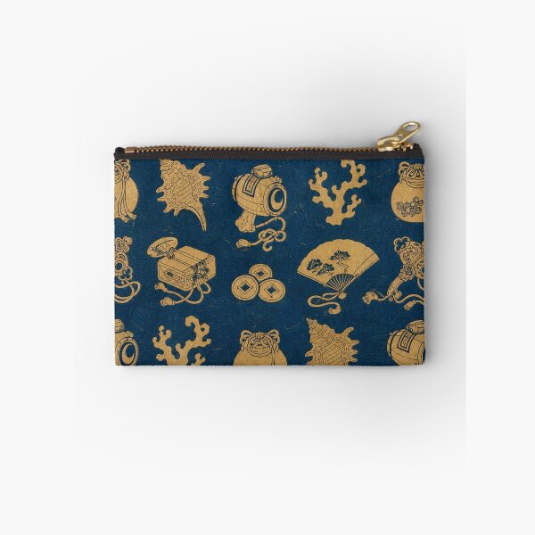 Item preview, Traditional Japanese Treasure Pattern Gold Lucky Symbols on Indigo Blue designed and sold by vekotpu.