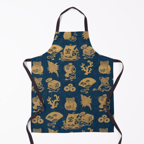 Item preview, Traditional Japanese Treasure Pattern Gold Lucky Symbols on Indigo Blue designed and sold by vekotpu.