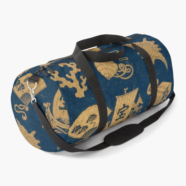Item preview, Traditional Japanese Treasure Pattern Gold Lucky Symbols on Indigo Blue designed and sold by vekotpu.