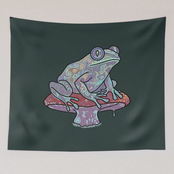 Item preview, Psychedelic Frog on Mushroom Trippy Cottagecore Art designed and sold by LeshanArt.