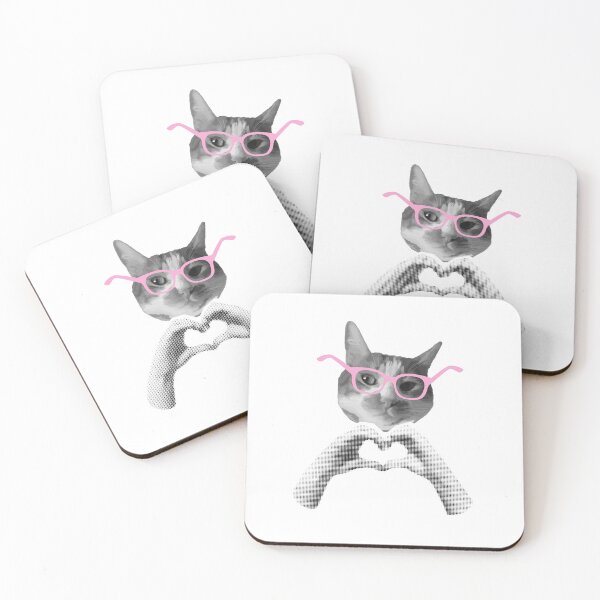 Item preview, Cat Wearing Glasses Heart Hands Feline Lover designed and sold by SkeletonsDanger.