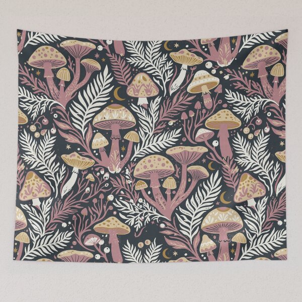 Item preview, Mystic Mushrooms and Ferns in the Retro Night designed and sold by Pattique.