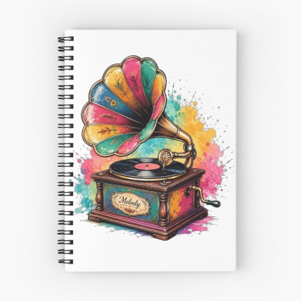 Item preview, Vibrant Colorful Vintage Gramophone Watercolor Art – Retro Melody Vinyl Record Player Graphic designed and sold by LarkLeaf.