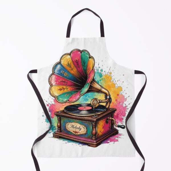 Item preview, Vibrant Colorful Vintage Gramophone Watercolor Art – Retro Melody Vinyl Record Player Graphic designed and sold by LarkLeaf.