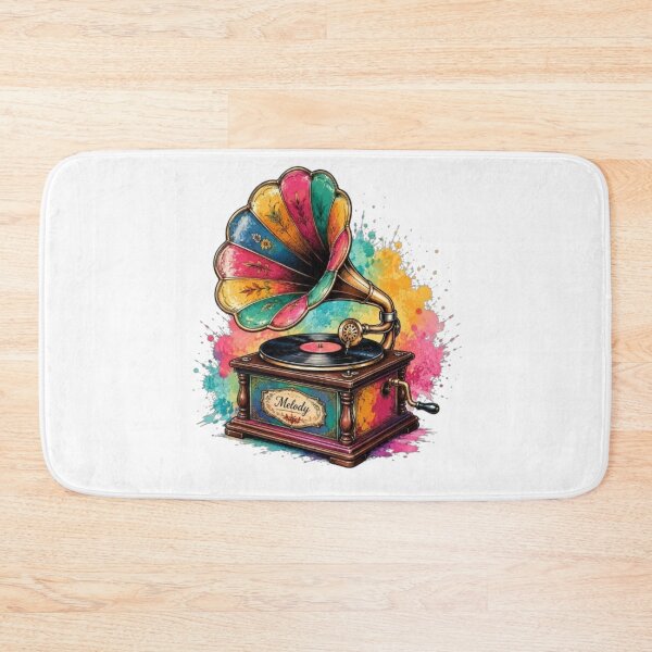 Item preview, Vibrant Colorful Vintage Gramophone Watercolor Art – Retro Melody Vinyl Record Player Graphic designed and sold by LarkLeaf.