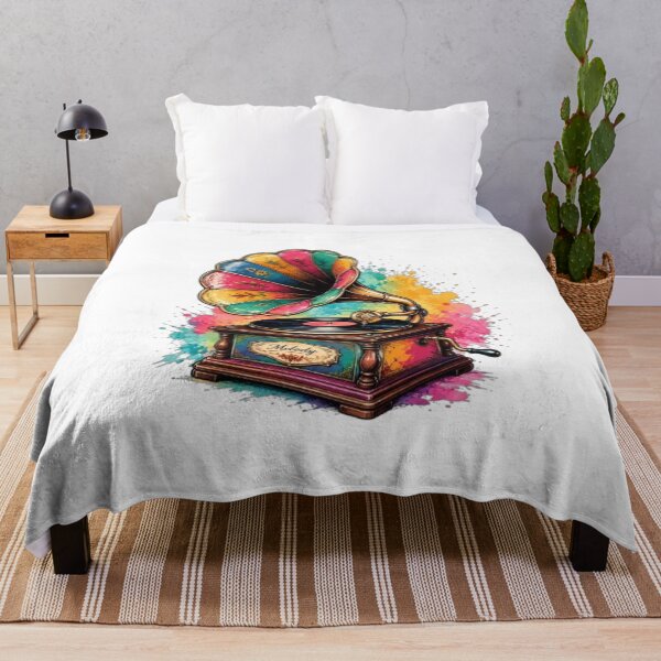 Item preview, Vibrant Colorful Vintage Gramophone Watercolor Art – Retro Melody Vinyl Record Player Graphic designed and sold by LarkLeaf.