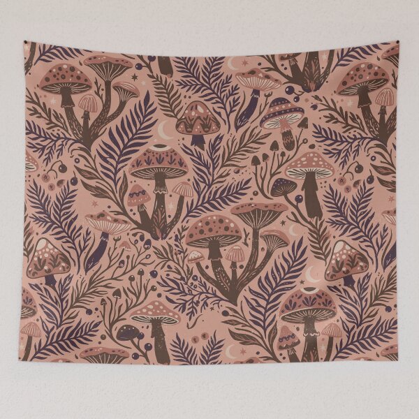 Item preview, Mystical Forest of Mushrooms and Retro Ferns at Night designed and sold by Pattique.