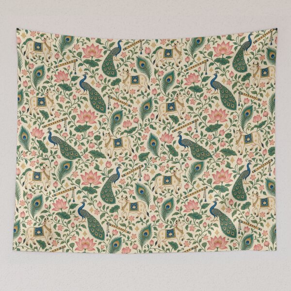 Item preview, Krishna Vrindavan Pichwai Folk Art Seamless Pattern designed and sold by Fanverse Merchandise.