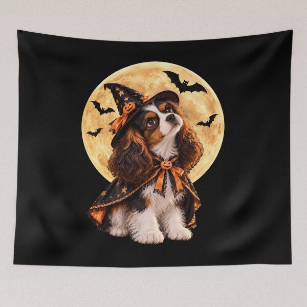 Item preview, Halloween Cavalier King Charles Spaniel Witch Under the Full Moon designed and sold by ManJiangHong.