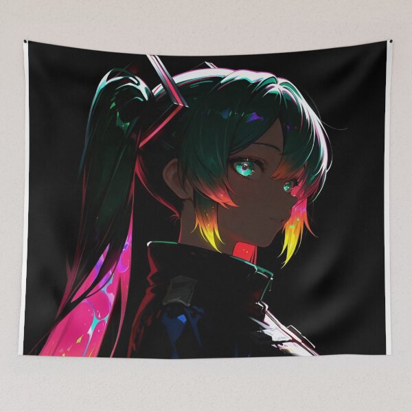 Item preview, Neon Cyberpunk Anime Girl Rainbow Hair Futuristic Streetwear designed and sold by Dyan4.