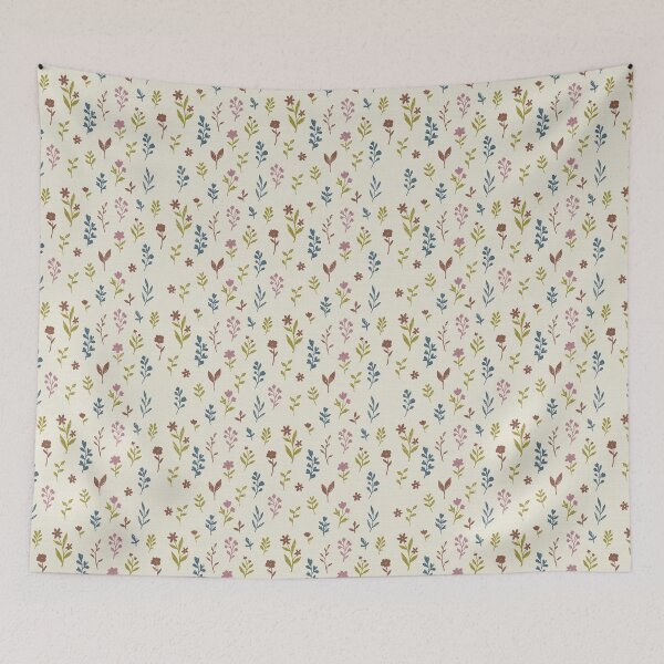 Item preview, Small Retro Wildflowers in Cream and Cosmic Blue designed and sold by Pattique.