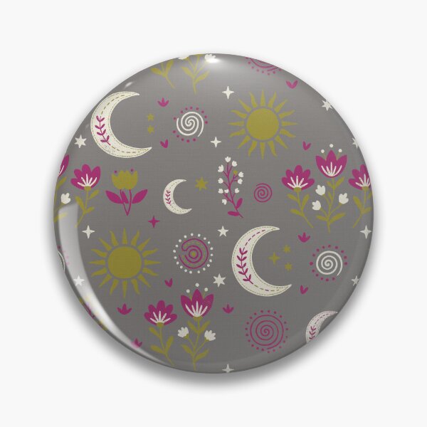 Item preview, Mystic Moons and Suns with Wildflowers in Gray and Fuchsia designed and sold by Pattique.