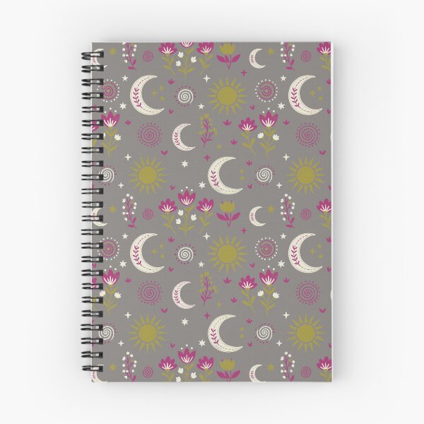 Item preview, Mystic Moons and Suns with Wildflowers in Gray and Fuchsia designed and sold by Pattique.