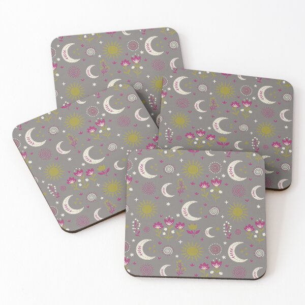 Item preview, Mystic Moons and Suns with Wildflowers in Gray and Fuchsia designed and sold by Pattique.
