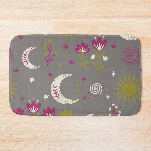 Item preview, Mystic Moons and Suns with Wildflowers in Gray and Fuchsia designed and sold by Pattique.